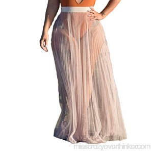 Multitrust Sexy Women See Through Pleated Swimsuit Cover Up Skirts Dress Summer Beach Cover-up Dresses Nude B07PQ6WRTH